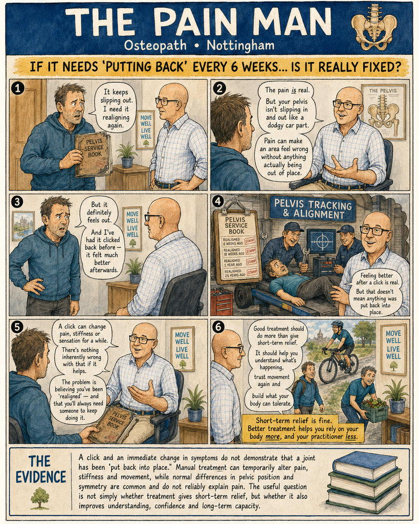 Comic in which our Nottingham osteopath explores the idea of patient's requiring maintenance treatments.